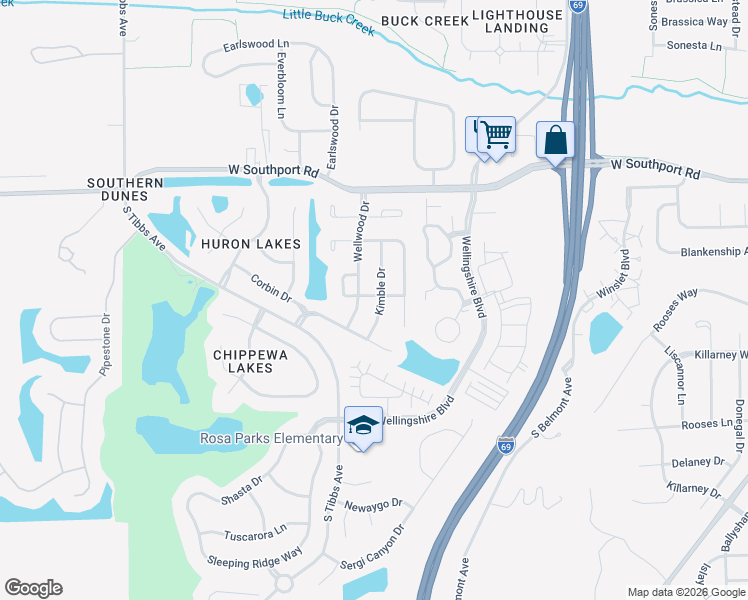 map of restaurants, bars, coffee shops, grocery stores, and more near 7232 Kimble Dr in Indianapolis