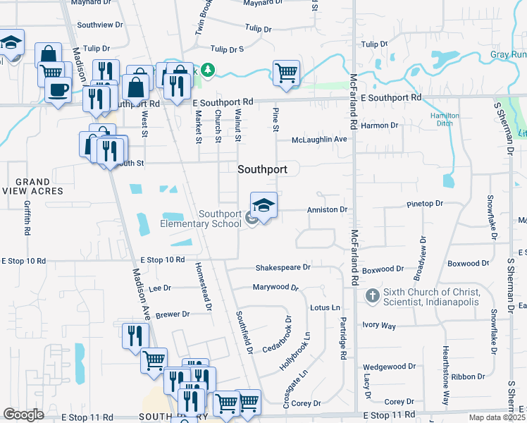 map of restaurants, bars, coffee shops, grocery stores, and more near 280 Anniston Drive in Southport