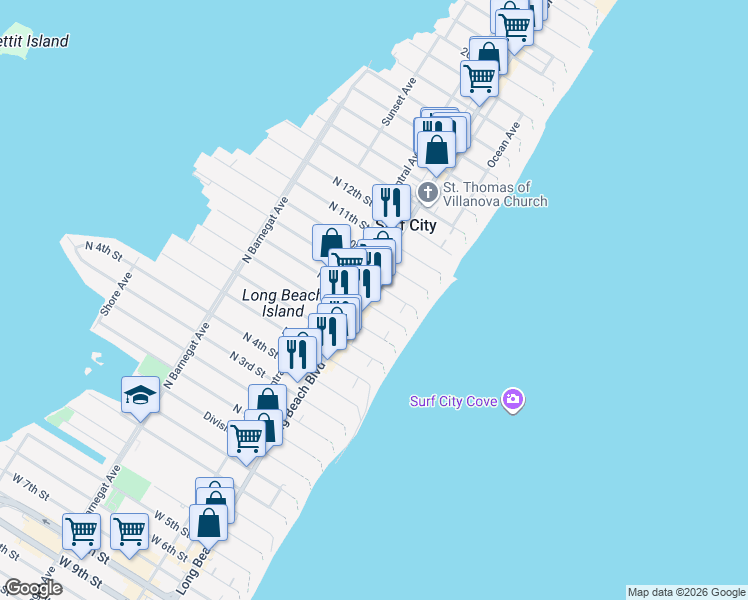 map of restaurants, bars, coffee shops, grocery stores, and more near 800 Long Beach Boulevard in Surf City