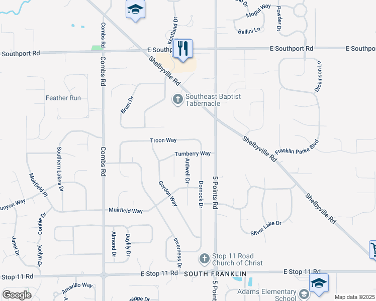 map of restaurants, bars, coffee shops, grocery stores, and more near 6834 Turnberry Way in Indianapolis