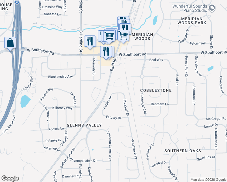 map of restaurants, bars, coffee shops, grocery stores, and more near 1332 Summerhouse Drive in Indianapolis