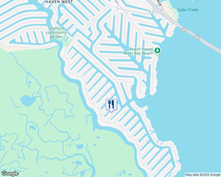 map of restaurants, bars, coffee shops, grocery stores, and more near 75 Weaver Drive in Stafford Township