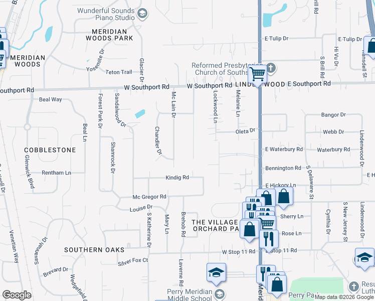 map of restaurants, bars, coffee shops, grocery stores, and more near 7302 Chimney Rock Ct in Indianapolis