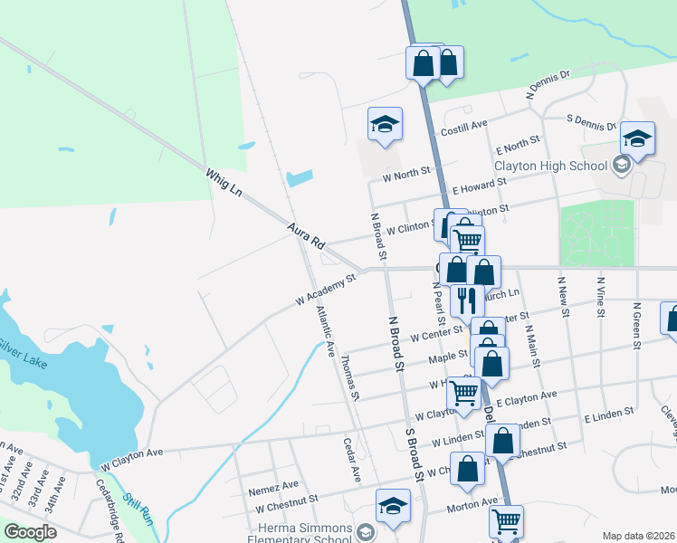 map of restaurants, bars, coffee shops, grocery stores, and more near 266 County Road 608 in Clayton