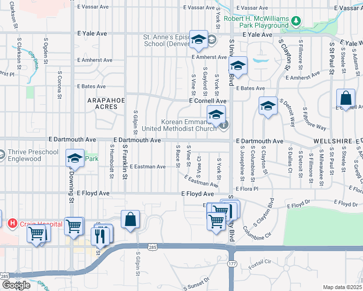 map of restaurants, bars, coffee shops, grocery stores, and more near 3110 South Race Street in Englewood