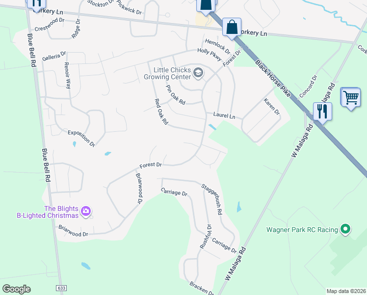 map of restaurants, bars, coffee shops, grocery stores, and more near 212 Hickory Lane in Monroe