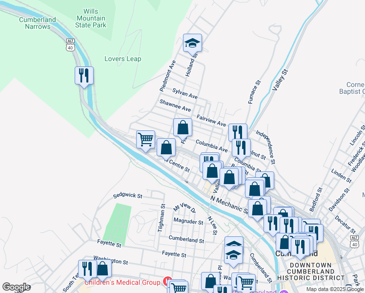 map of restaurants, bars, coffee shops, grocery stores, and more near 645 Henderson Avenue in Cumberland
