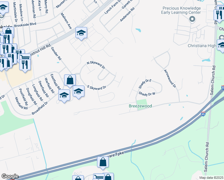 map of restaurants, bars, coffee shops, grocery stores, and more near 50 Upland Ct in Newark