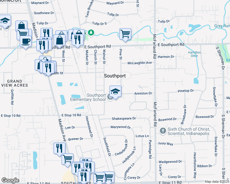 map of restaurants, bars, coffee shops, grocery stores, and more near 280 Anniston Drive in Southport