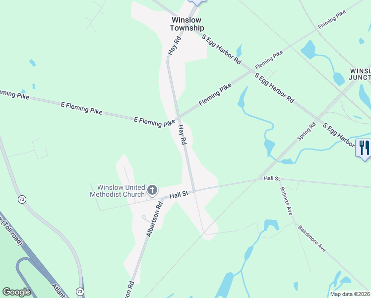 map of restaurants, bars, coffee shops, grocery stores, and more near 514 Hay Road in Hammonton
