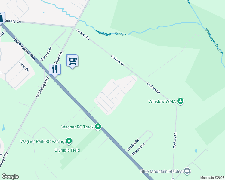 map of restaurants, bars, coffee shops, grocery stores, and more near Bergen Avenue in Monroe