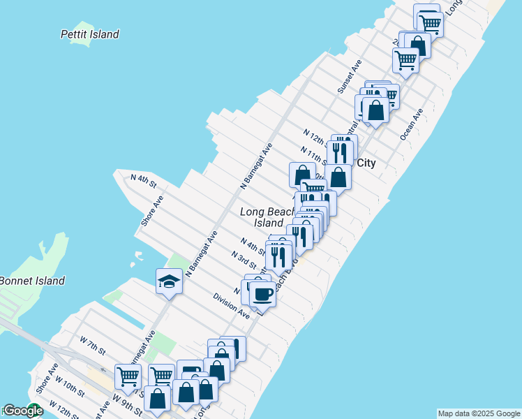 map of restaurants, bars, coffee shops, grocery stores, and more near 270 North 6th Street in Surf City