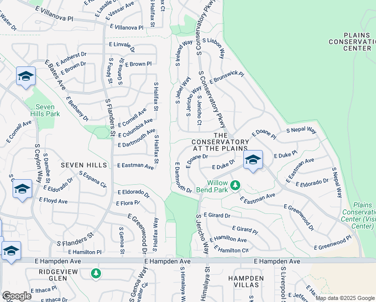 map of restaurants, bars, coffee shops, grocery stores, and more near 20208 East Dartmouth Drive in Aurora