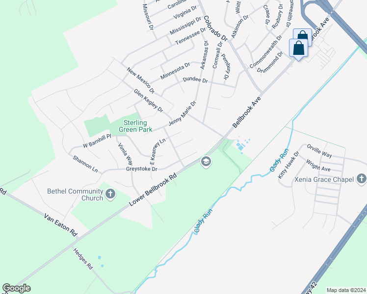 map of restaurants, bars, coffee shops, grocery stores, and more near 2653 Ketki Court in Xenia