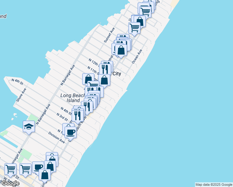 map of restaurants, bars, coffee shops, grocery stores, and more near 917 Ocean Avenue in Surf City