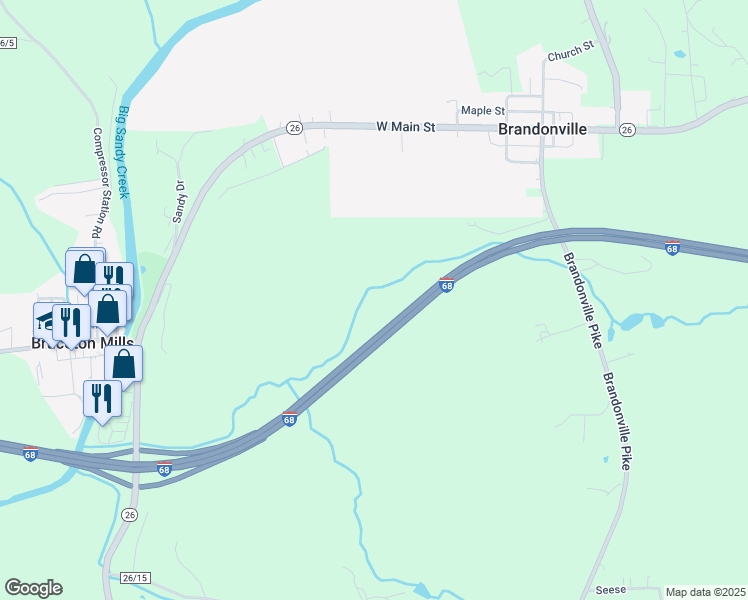 map of restaurants, bars, coffee shops, grocery stores, and more near in Bruceton Mills