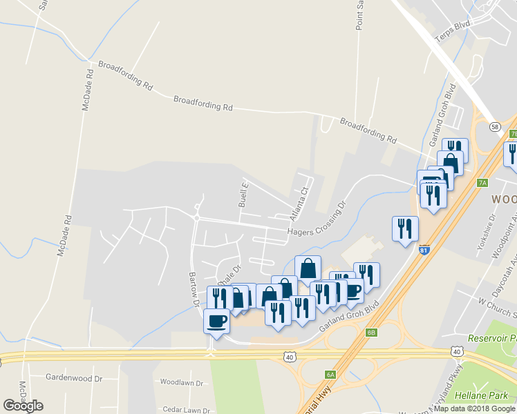 map of restaurants, bars, coffee shops, grocery stores, and more near 17624 Slate Way in Hagerstown