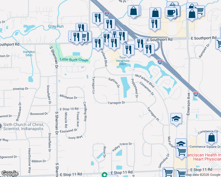 map of restaurants, bars, coffee shops, grocery stores, and more near 4243 Bay Leaf Circle in Indianapolis
