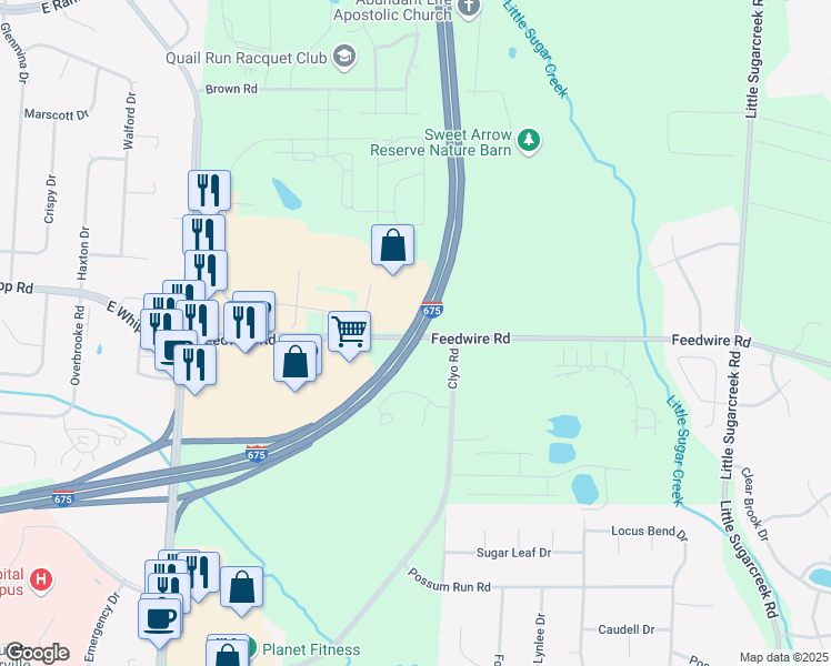 map of restaurants, bars, coffee shops, grocery stores, and more near 4401 Feedwire Road in Dayton