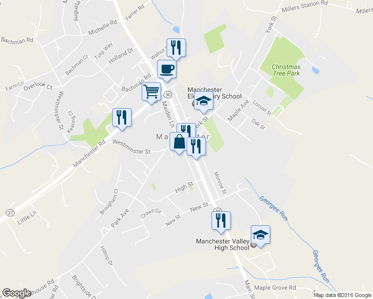 map of restaurants, bars, coffee shops, grocery stores, and more near 3154 Main St in Manchester
