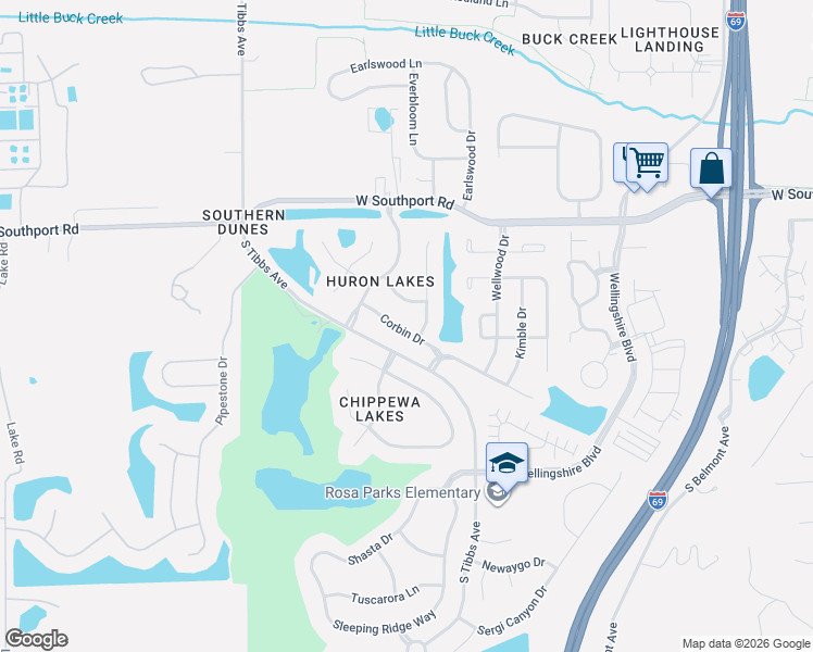 map of restaurants, bars, coffee shops, grocery stores, and more near 3001 Corbin Drive in Indianapolis