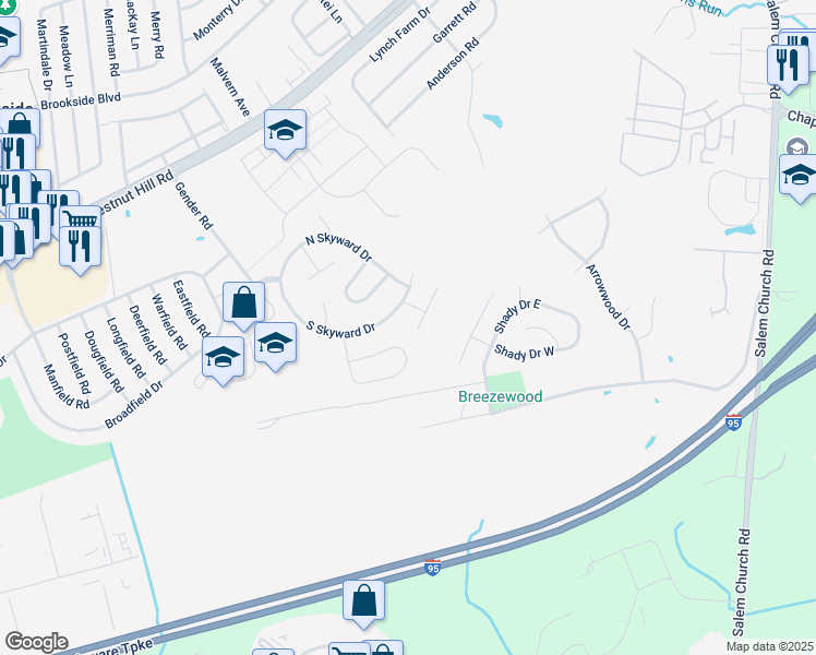 map of restaurants, bars, coffee shops, grocery stores, and more near 50 Upland Court in Newark