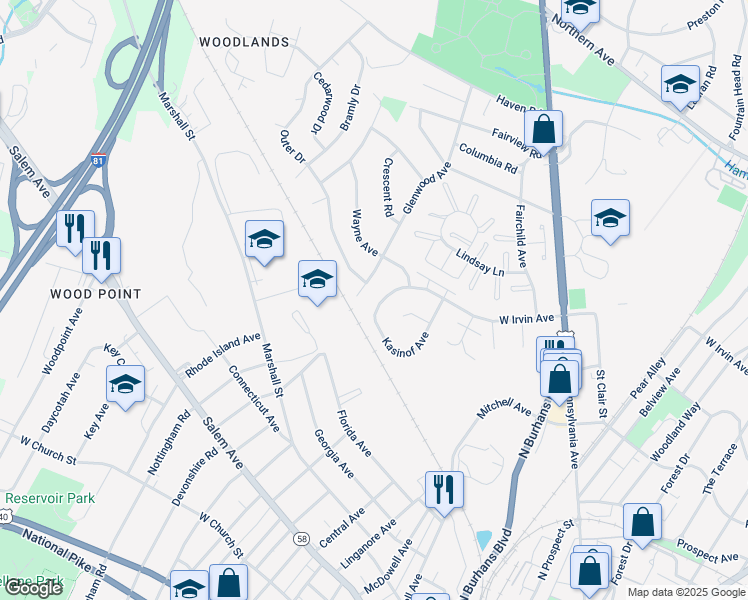 map of restaurants, bars, coffee shops, grocery stores, and more near 924 Kasinof Avenue in Hagerstown