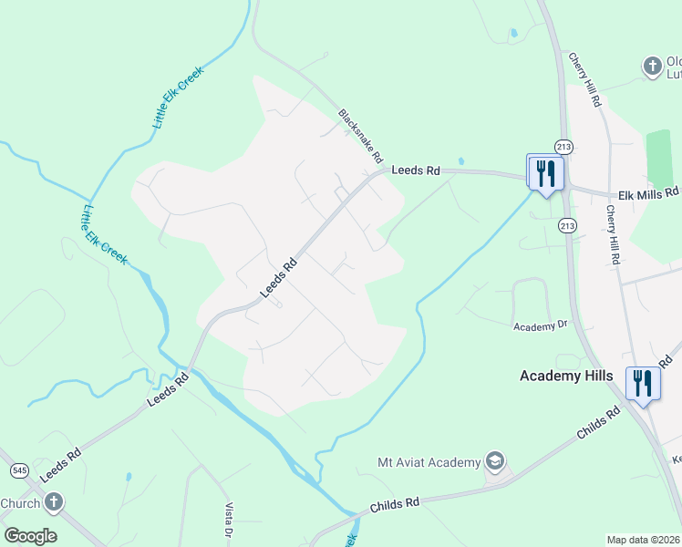map of restaurants, bars, coffee shops, grocery stores, and more near 47 Mary Jane Lane in Elkton
