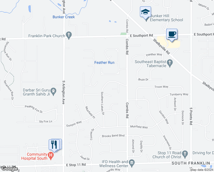 map of restaurants, bars, coffee shops, grocery stores, and more near 6405 Lorene Circle in Indianapolis