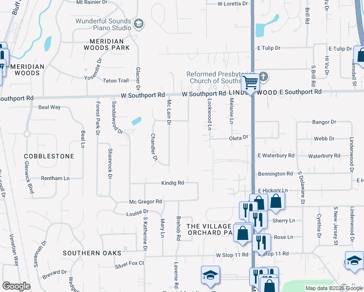 map of restaurants, bars, coffee shops, grocery stores, and more near 7302 Chimney Rock Court in Indianapolis