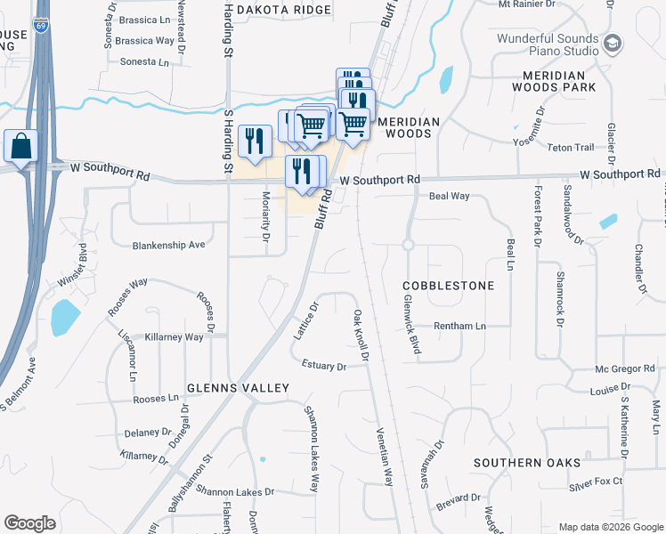 map of restaurants, bars, coffee shops, grocery stores, and more near 1332 Summerhouse Drive in Indianapolis