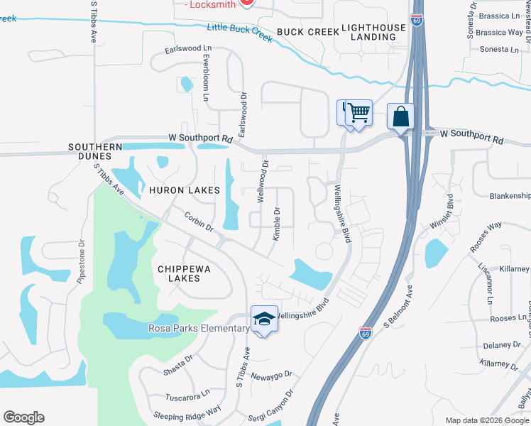 map of restaurants, bars, coffee shops, grocery stores, and more near 7232 Kimble Drive in Indianapolis