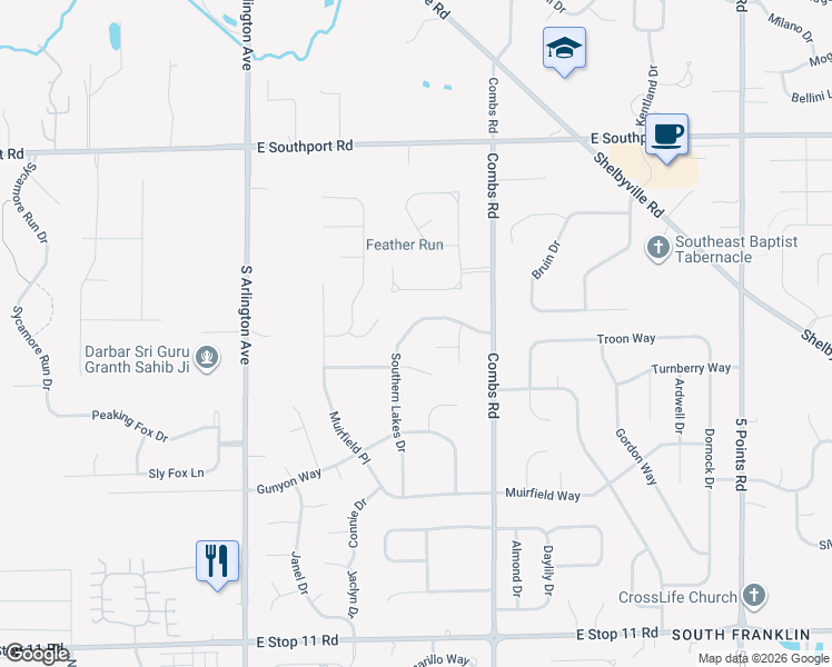 map of restaurants, bars, coffee shops, grocery stores, and more near 6405 Lorene Circle in Indianapolis
