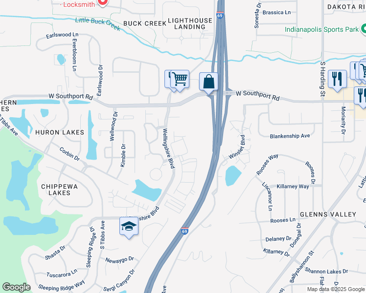 map of restaurants, bars, coffee shops, grocery stores, and more near 7250 Vista Circle in Indianapolis