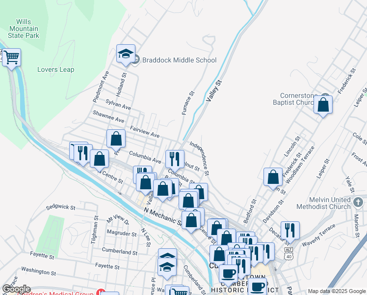 map of restaurants, bars, coffee shops, grocery stores, and more near 515 Furnace Street in Cumberland