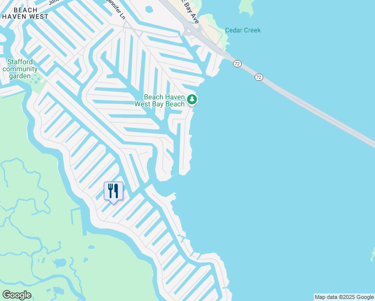map of restaurants, bars, coffee shops, grocery stores, and more near 1266 Jennifer Lane in Stafford Township