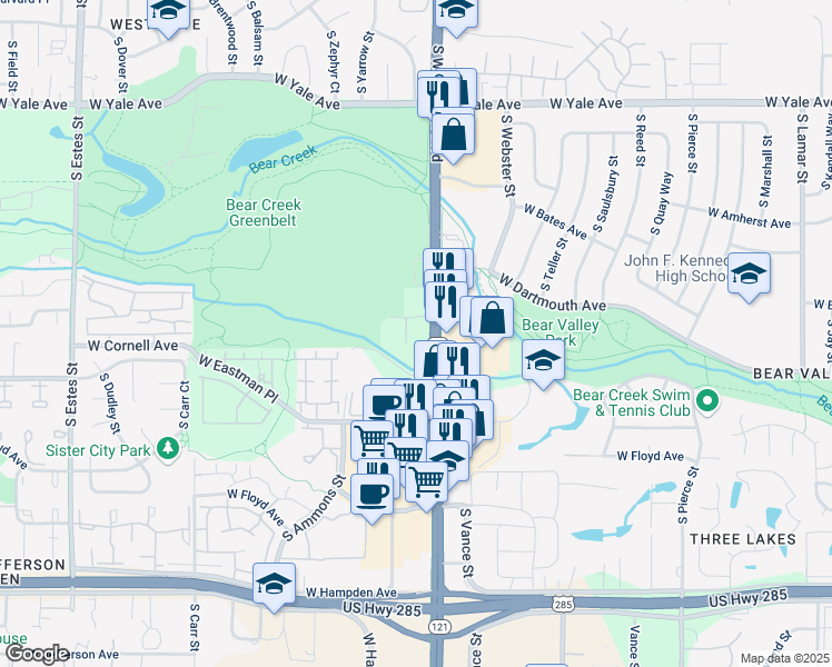 map of restaurants, bars, coffee shops, grocery stores, and more near 7809 West Duquesne Avenue in Lakewood