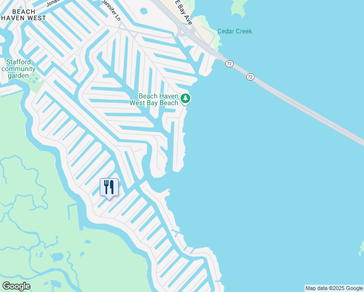 map of restaurants, bars, coffee shops, grocery stores, and more near 1262 Jennifer Lane in Stafford Township