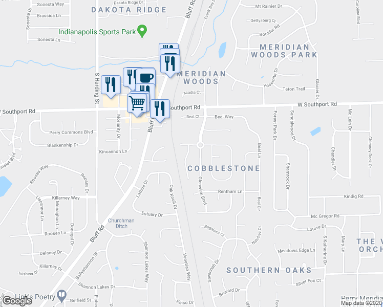 map of restaurants, bars, coffee shops, grocery stores, and more near 7207 Brant Pointe Circle in Indianapolis