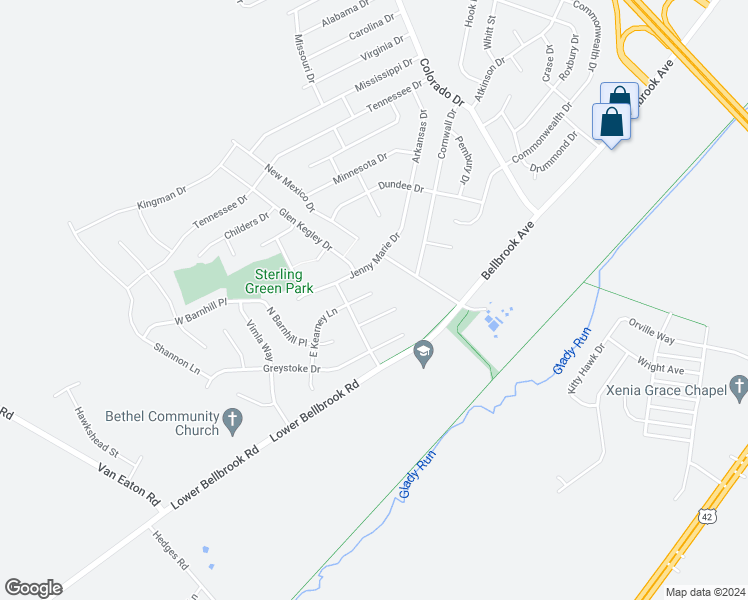 map of restaurants, bars, coffee shops, grocery stores, and more near 2645 Kearney Lane in Xenia