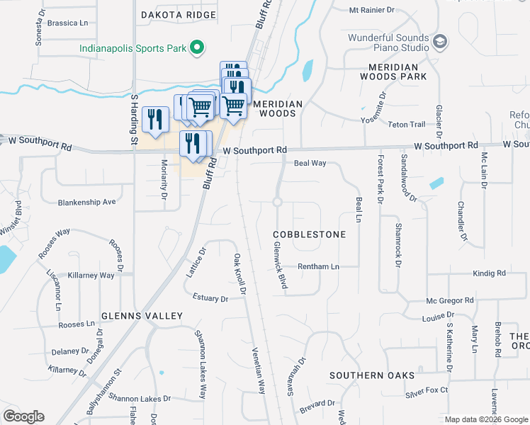 map of restaurants, bars, coffee shops, grocery stores, and more near 1118 Nanwich Court in Indianapolis