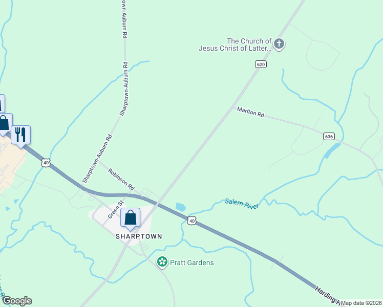 map of restaurants, bars, coffee shops, grocery stores, and more near 1139 Kings Highway in Pilesgrove