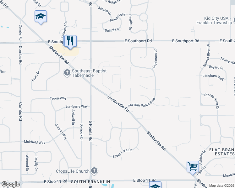 map of restaurants, bars, coffee shops, grocery stores, and more near 7323 Birch Leaf Drive in Indianapolis
