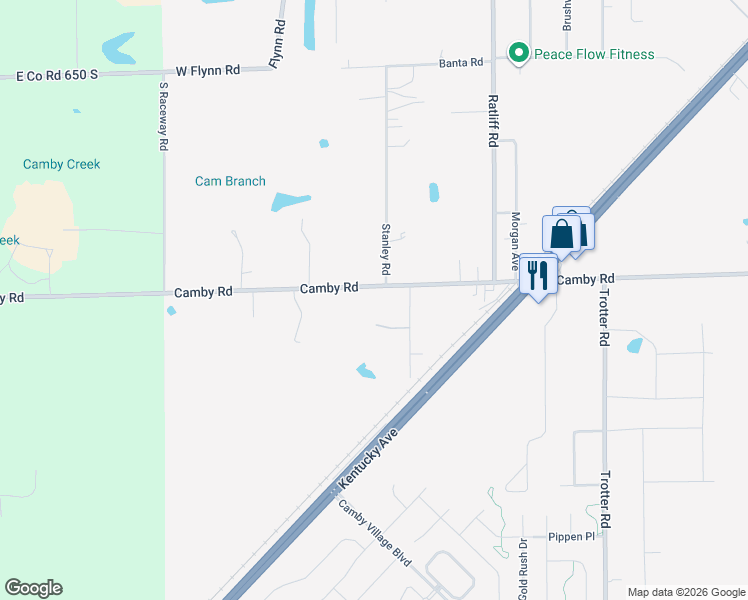 map of restaurants, bars, coffee shops, grocery stores, and more near 8805 Camby Rd in Indianapolis