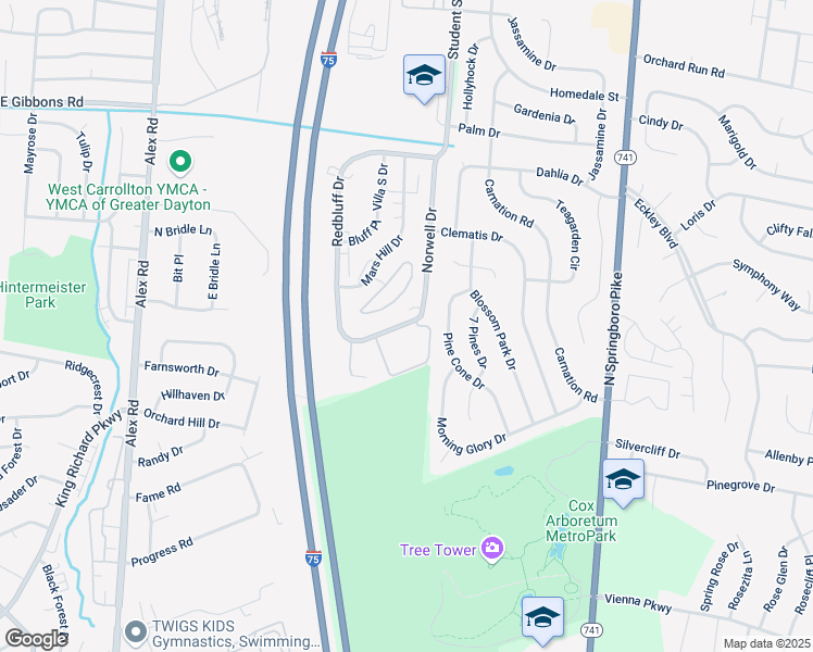 map of restaurants, bars, coffee shops, grocery stores, and more near 1328 Camphill Way in West Carrollton