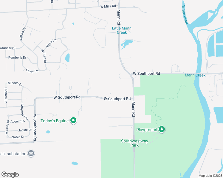 map of restaurants, bars, coffee shops, grocery stores, and more near 5200 West Southport Road in Indianapolis