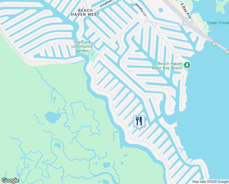 map of restaurants, bars, coffee shops, grocery stores, and more near 16 Ronnie Drive in Stafford Township