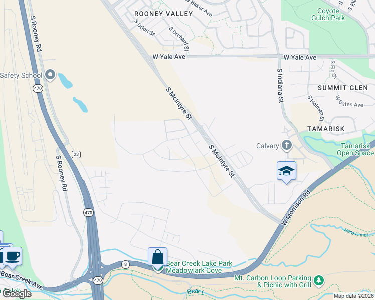 map of restaurants, bars, coffee shops, grocery stores, and more near 2996 South Quaker Street in Morrison