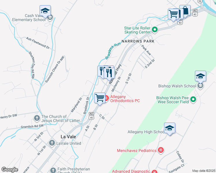 map of restaurants, bars, coffee shops, grocery stores, and more near in Cumberland