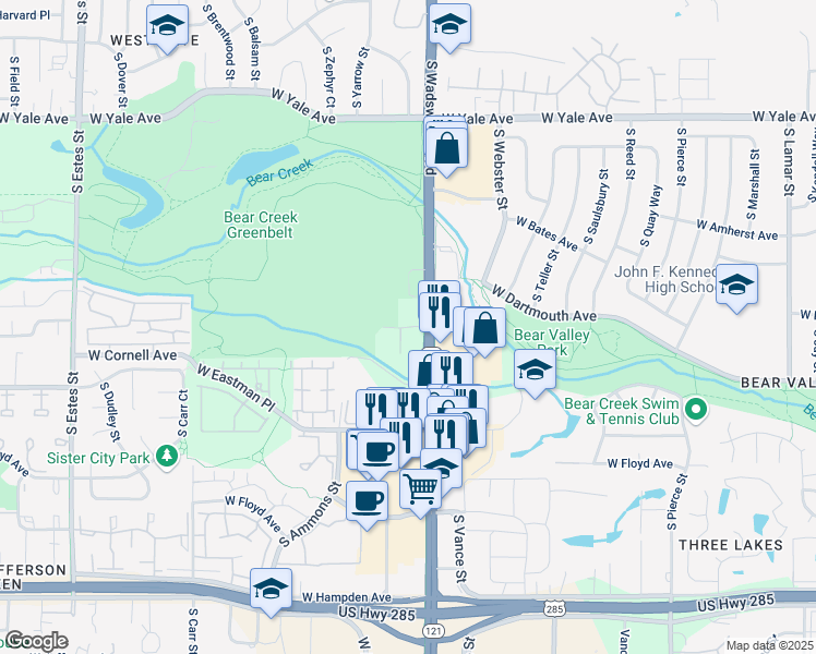map of restaurants, bars, coffee shops, grocery stores, and more near 7809 West Duquesne Avenue in Lakewood